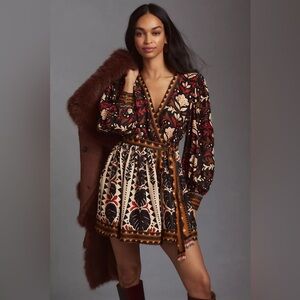 Farm Rio Multicolor Tapestry Garden V Neck Mini Dress